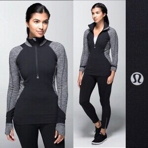 NWT Lululemon Race Your Pace 1/2 Zip Long Sleeve Black / Coco Pique Black 6 Run